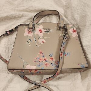 NWOT Guess Tan and Pink Satchel with Floral Design